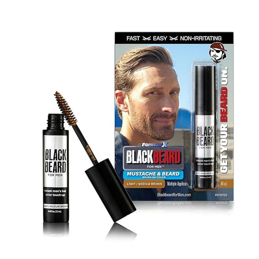 Blackbeard for Men Instant Beard Color – All Day Beard, Mustache, Eyebrow, and Sideburns Color – Temporary, Hypoallergenic Beard Dye Alternative – Up to 45 applications – Light/Medium Brown, 6 Pack