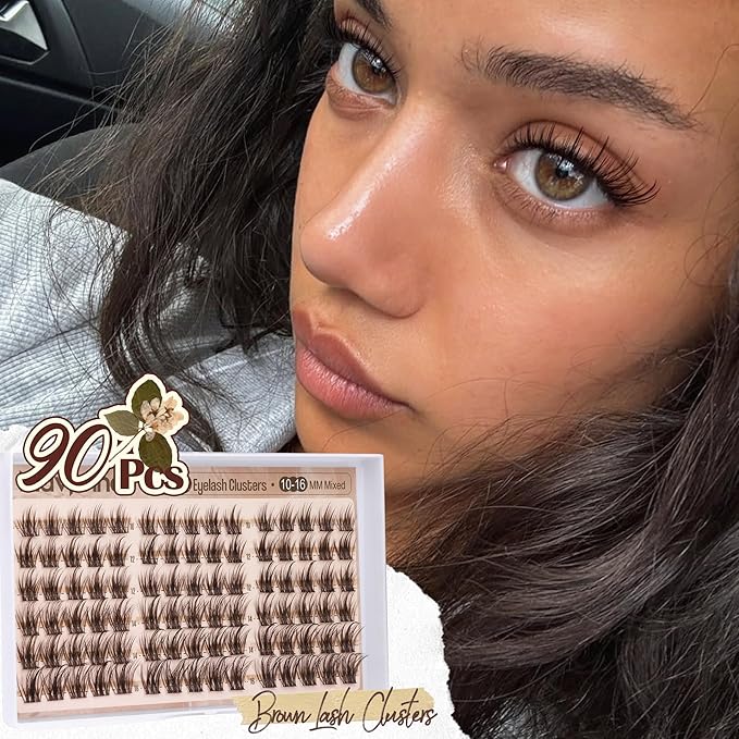 Mavphnee Brown Lash Clusters Wispy Eyelash Extension Fairy Cluster Lashes Spiky Individual Lashes Hair-Like Flow Eyelash Clusters DIY at Home Dark Brown Lash Pack (10-16MM, C-Curly)