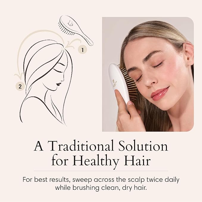 Snow Fox Skincare Gua Sha Hair Brush - White Edition. Scalp Massage Comb with Gold-Plated Metal Bristles for Healthy Follicles. Soothing Gua Sha Acupressure Tool for All Hair Types