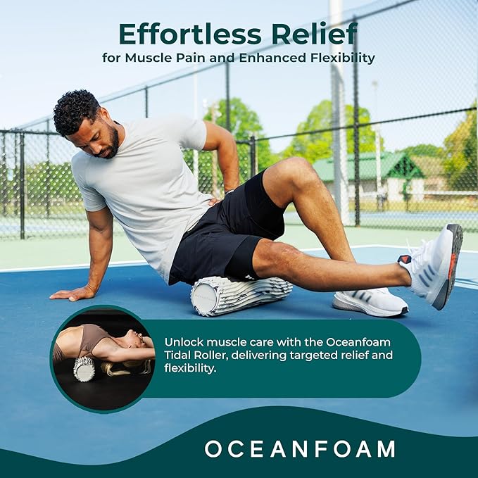 Oceanfoam Tidal Roller - Black Marbled - Muscle Massage Foam Roller for Back Pain & Stretching - Firm and Ergonomic Wide Wave Textured - Yoga, Athletics, & Wellness - Full Size, 20" x 5"