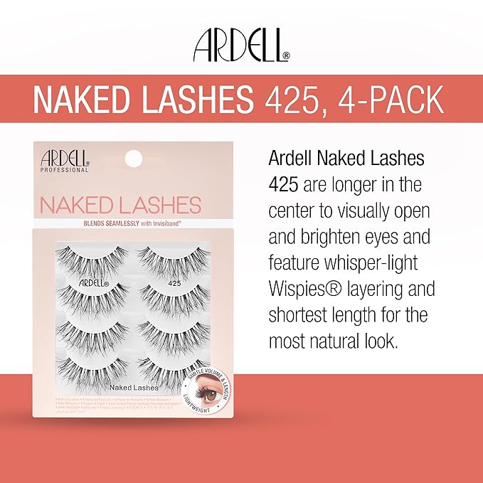 Ardell Naked Natural Lashes 427 – Subtle Volume & Length Natural Look Eyelashes with Invisiband, 4 Pairs