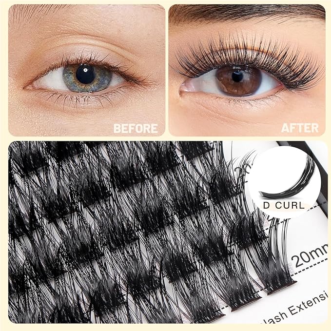 Bodermincer 120 Clusters 10mm+12mm/12mm+14mm/14mm+16mm Mixed Wide Cluster False Eyelash Individual Cluster EyeLashes Grafting Fake False Eyelashes Eyelash Extension (Black 18mm+20mm Mixed)