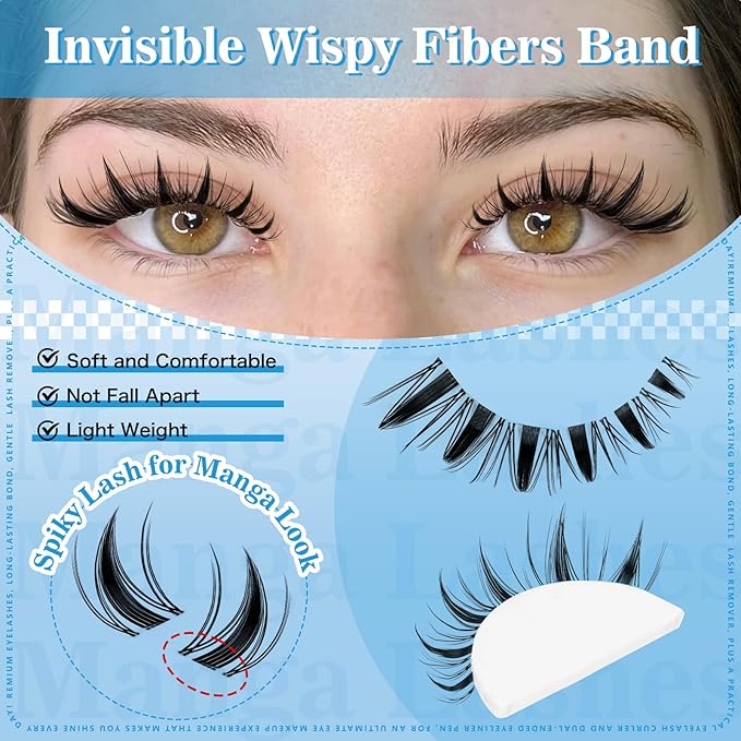 Fairy Lash Clusters 144pcs Manga Lash Clusters Natural Wispy Eyelash Clusters Invisible Ultra-Thin Band Anime Spiky Lashes DIY Lash Extensions (Fairy01, 8-18mix)