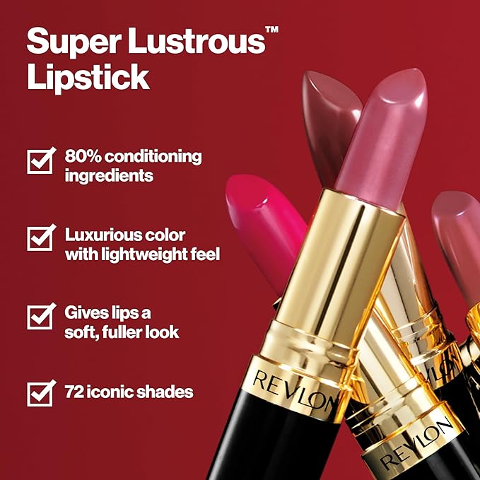 Revlon Super Lustrous Lipstick, Creamy Formula For Soft, Fuller-Looking Lips, Moisturized Feel, 423 Pink Velvet, 0.15 oz