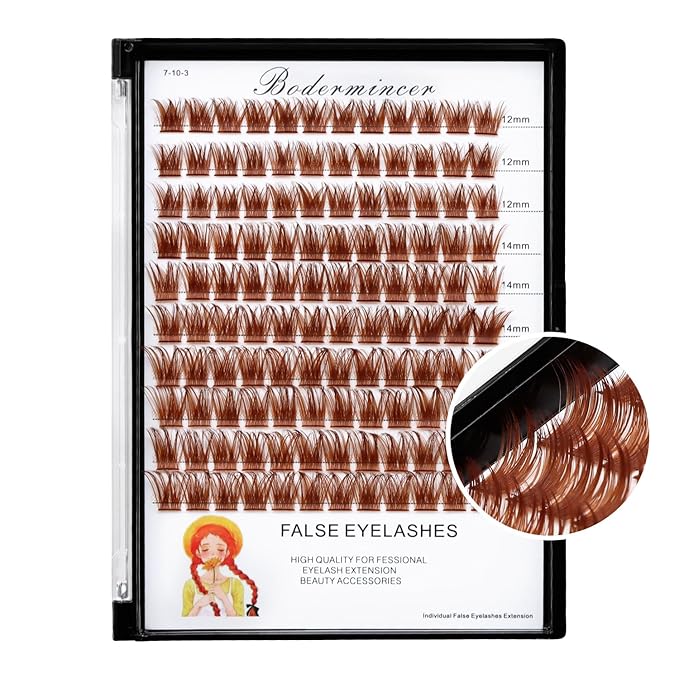 Bodermincer Lash Clusters D Curl Black/Brown/Colored Lashes 10-12-14/12-14-16/16-18-20mm Mixed Lash Clusters Kit For Beginner (M01-Light Brown-12-14-16mm MIX)