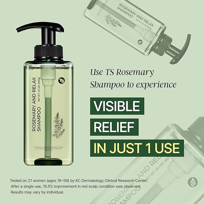 TS Rosemary & Relax Shampoo Hydrating & Calming | Natural Ingredients | Sulfate-Free | Korean Shampoo (14.1 Fl oz)