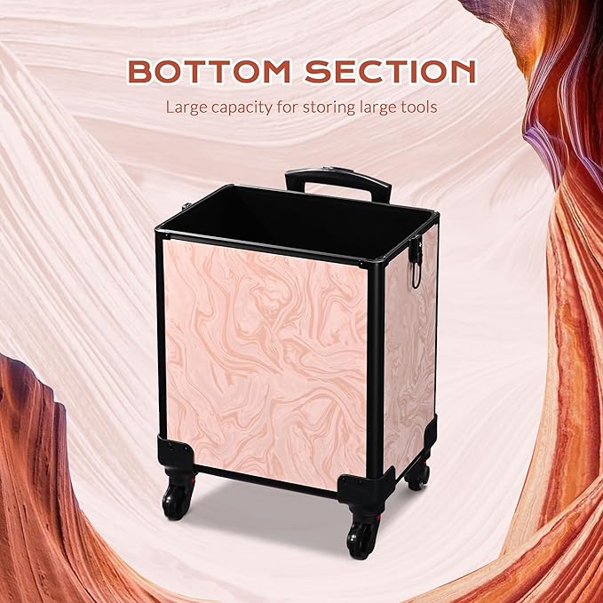 BYOOTIQUE 4in1 Makeup Trolley on Wheels Esthetician Rolling Case Hair tool Travel Bag Lash Storage Barber Tool Box for Nail Bar Beauty Salon Cosmetologist Manicurist Hairstylist,CoyoteButtes Dusk