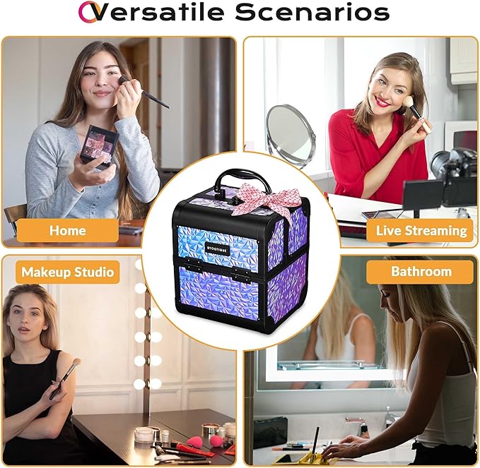 BYOOTIQUE Professional Makeup Case with Mirror 2-Tier Trays Mermaid Cosmetic Storage Box Lockable Jewelry Organizer for Nail Bar Beautician Salon Barber Hairstylist Travel,Mermaid Purple