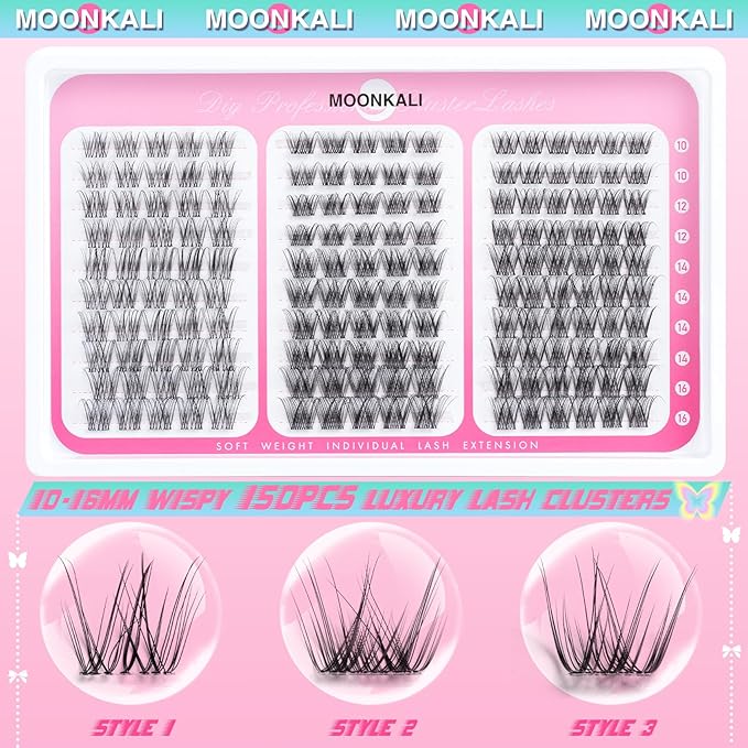 Natural Lash Clusters Wispy Eyelash Clusters 3 Styles Mix Cluster Eyelash Extensions D Curly Individual Lashes 10-16 mm Versatile Eyelashes Clusters with Thin Clear Lash Band