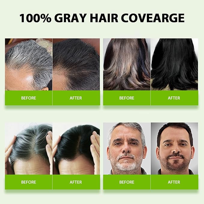 Black Hair Dye Shampoo for Women & Men, 3 in 1 Semi-Permanent Color with Gray Coverage & Herbal Natural Formula