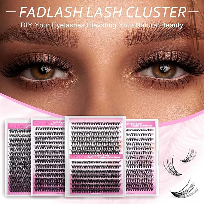 FADLASH DIY Lash Clusters Individual Eyeslash Extension Wispy Natural Look Eyelash Clusters D Curl 0.07 Fluffy Eyelash Self Application at Home (30D+40D-0.07D, 8-16mm)
