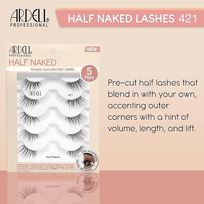 Ardell Naked Half Lashes 421 - Delicately Handcrafted Cat Eye False Eyelashes, 5-Pairs, 1-Pack