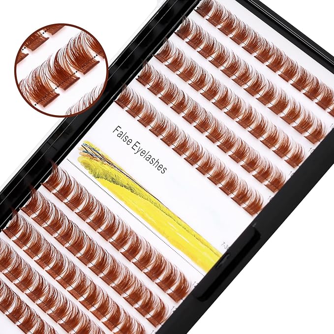 Bodermincer 120 Clusters D Curl Light Brown 10mm+12mm/12mm+14mm Mixed Wide Cluster False Eyelash Individual Cluster EyeLashes False Eyelashes Eyelash Extension (Light Brown 12+14mm Mixed)