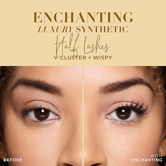 Lilly Lashes Luxury Synthetic Half Lashes (Pack of 4), False Eyelashes, Natural Looking Wispy Lash Strips, Multi-Pack Reusable Up To 15x, Eyelash Glue not Included (Enchanting)