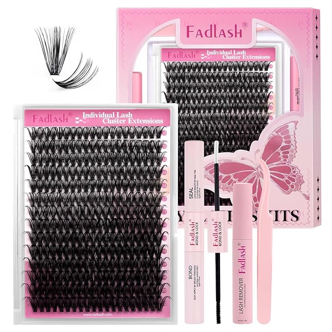 DIY Lash Extension Kit Individual Lashes Clusters Lash Bond and Seal, Clusters Lash Glue Remover and Eyelash Tweezers for Eyelash Extensions Home Use (40D-0.07D, 15-20mm, Kit)