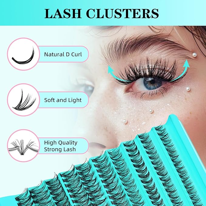 Lash Clusters Kit 200PCS 40D Eyelash Extension Kit D Curl Wispy Eyelash Clusters DIY Natural Individual Lashes Kits Lashes Extensions Kit with Lash Bond and Remover Eyelash Tweezer at Home