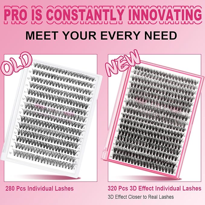 Lash CIusters 320Pcs Individual Lashes 3D Wispy Cluster Lashes Natural Look Eyelash Clusters Faux Mink Wispy Lashes 30D+40D-D Mixed DIY Lash Extension (3D Wispy-30D+40D-D,8-16mix)