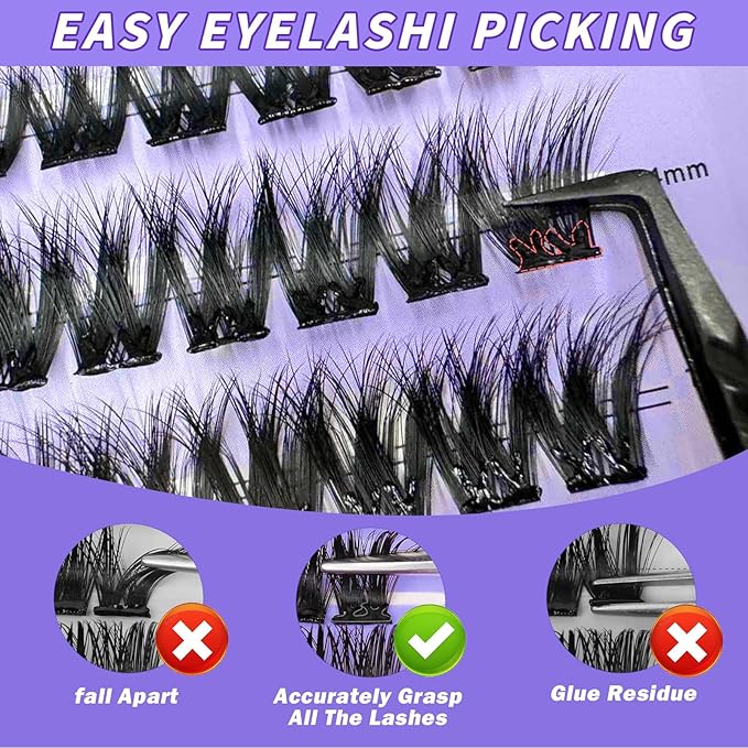 Fabloss Self Adhesive Eyelashes Clusters 40Pcs-Thick Volume Lashes Press On Lashes Self Adhesive Lashes Pre-Glued Lashes Clusters Kit No Remover No Residue with Tweezers 14-16MM