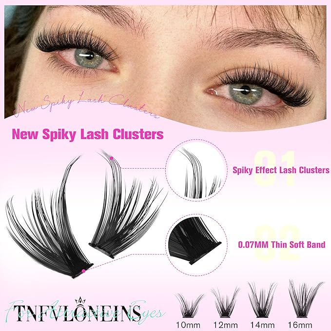 TNFVLONEINS Lash Clusters Wispy Cluster Eyelash Extensions Spiky Eyelash Clusters DIY Individual Lashes Clusters D Volume Eye Lashes Cluster 10-16MM Natural Lash Extension