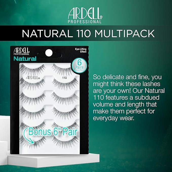 Ardell False Eyelashes Natural Lashes 110 Black - Reusable Strip Lashes for Everyday Wear, 2 Pack