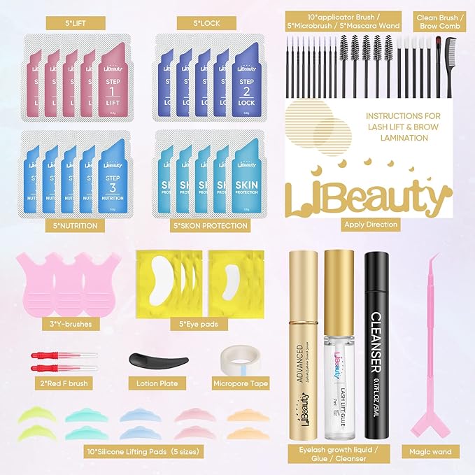 Libeauty Eyelash lift kit Brow Lamination Kit with Lash Growth Serum New Eyebrow Perm Kit Can Last 6-8 Weeks Home & Salon Use Black