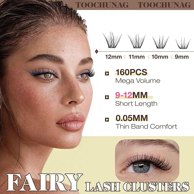 Fairy Lash Clusters 9-12mm Wispy Eyelash Clusters 160pcs Natural Cluster Eyelash Extensions CC Curve Individual Lashes Natural Look Short Thin Band Eyelashes Clusters by TOOCHUNAG
