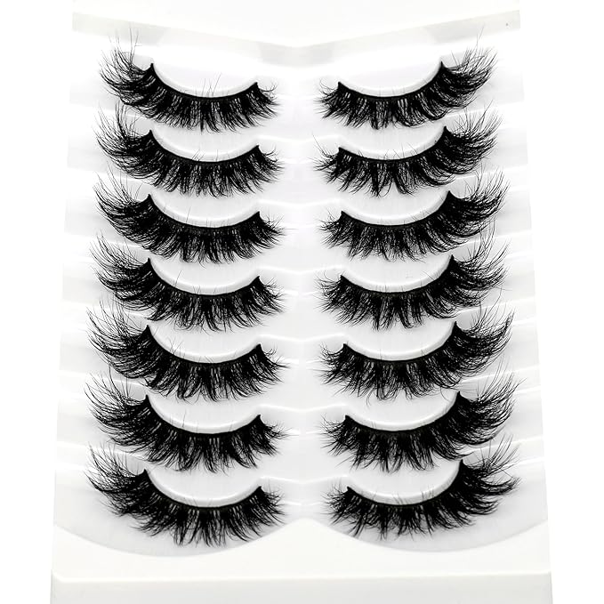 Pooplunch Cat Eye Volume False Eyelashes Wispy Crossed Extension Clusters Look Full Strips Lash 16MM Faux Mink 8D Fake Eyelashes 7 Pairs Pack
