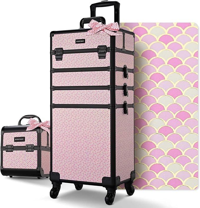 BYOOTIQUE Makeup Train Case Trolley w/Cube Case Cosmetic Organizer Art Deco Bloom