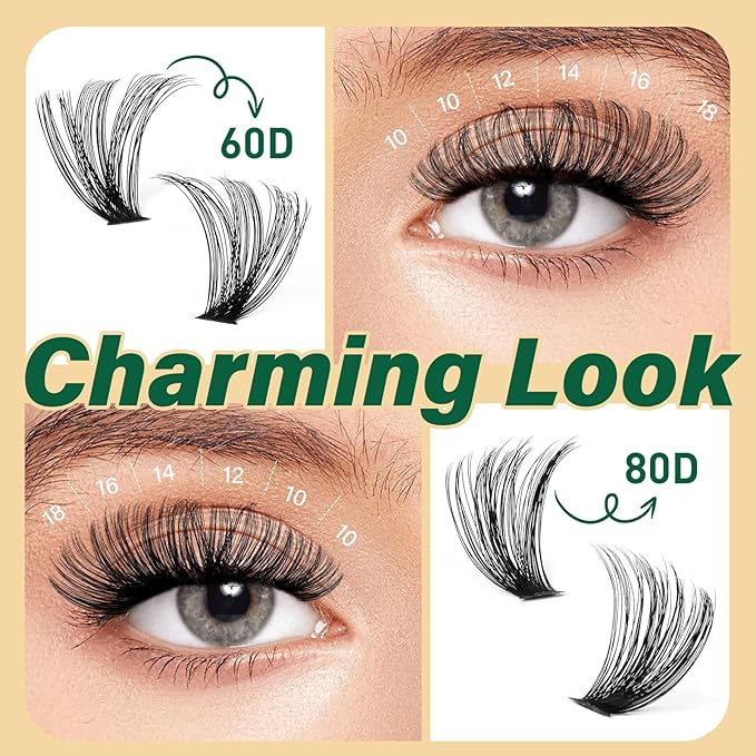 KEYYOU Lash Clusters Kit DIY Lash Extension Kit 280pcs Soft Lash Clusters 60D+80D D Curl Easy to Apply with Bond and Seal Applicator Remover Eyelash Extension Kit at Home(RMkit-60D80D-D-10-18mix)