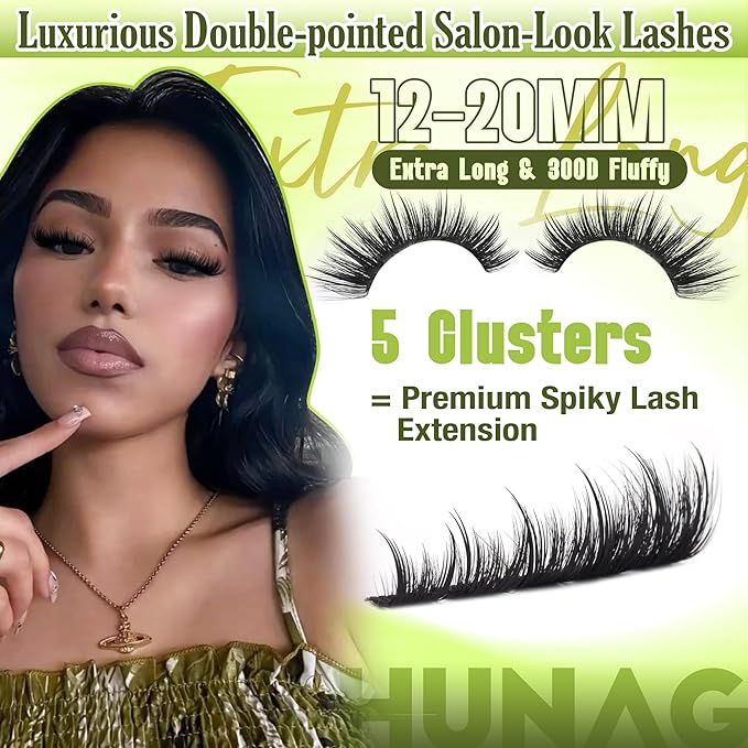 Spiky Lash Clusters 300D Fluff Eyelash Clusters 12-20mm Volume Cluster Eyelash Extensions D Curly Mink Individual Cluster Lashes with Spikes for DIY Fairy Manga Lash Extension by TOOCHUNAG