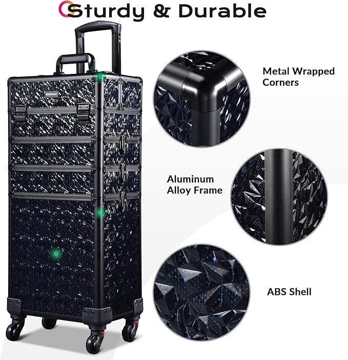 BYOOTIQUE Makeup Train Case Kit with Cube Case Cosmetic Organizer Mermaid Black