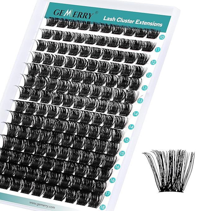 GEMERRY Lash Clusters 280pcs 200D DIY Eyelash Extension D Curl Individual Lash Cluster Natural Eyelash Extension Mixed Tray Reusable Handmade Home Application (200D-0.07D-10-18MIX)