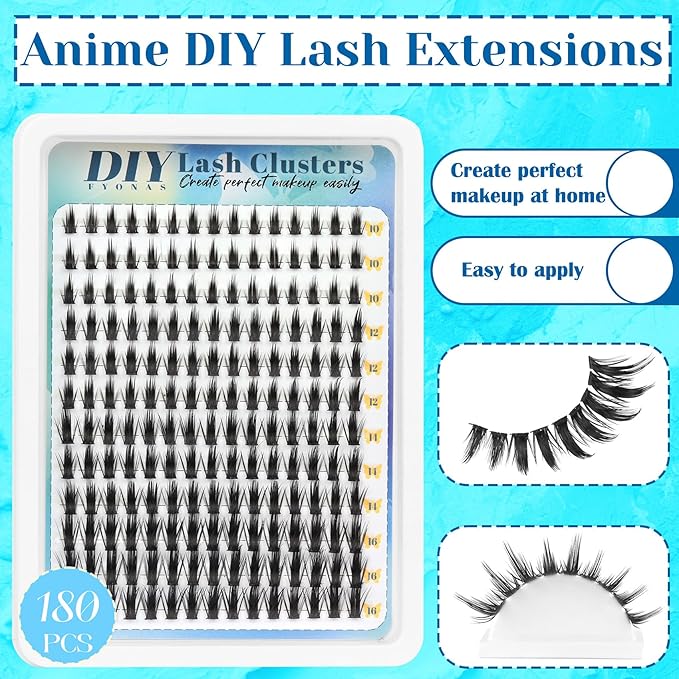 Lash Clusters Manga Eyelash Clusters 180pcs Spiky Cluster Eyelash Extensions CC Curl Natural Anime Lashes Clusters 10-16mm Wispy DIY Lash Extensions at Home (Beloved)