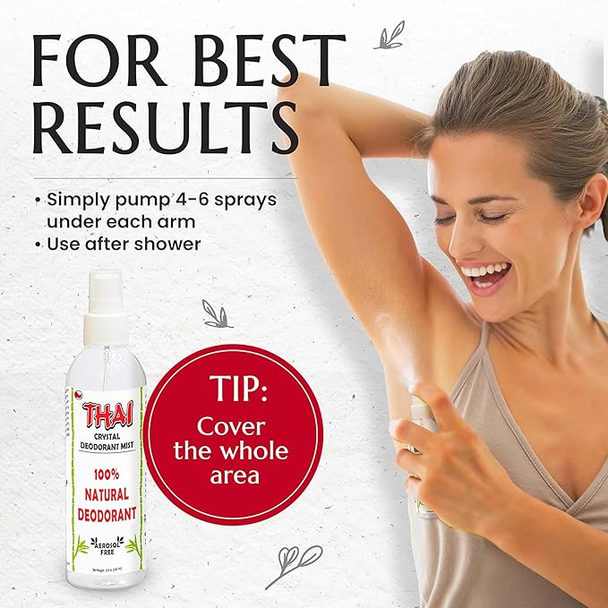 2-PACK Thai Deodorant Spray - Made in USA - Whole Body Natural Crystal Salt Deodorant Spray for Women Men & Teens, (8 Oz)
