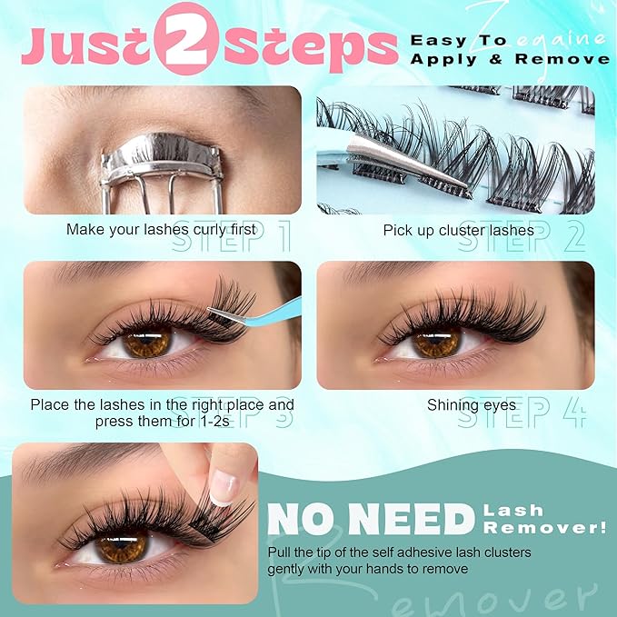 Wispy Self Adhesive Eyelashes Natural Self Adhesive Lash Clusters D-Curly Pre Glued Eyelash Extensions Reusable Wispy Cluster Lashes No Glue Needed Individual Lashes Natural Look 10-16MM by Zegaine