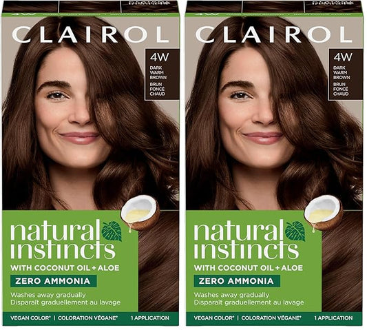 Clairol Natural Instincts Demi-Permanent Hair Dye, 4W Dark Warm Brown Hair Color, Pack of 2