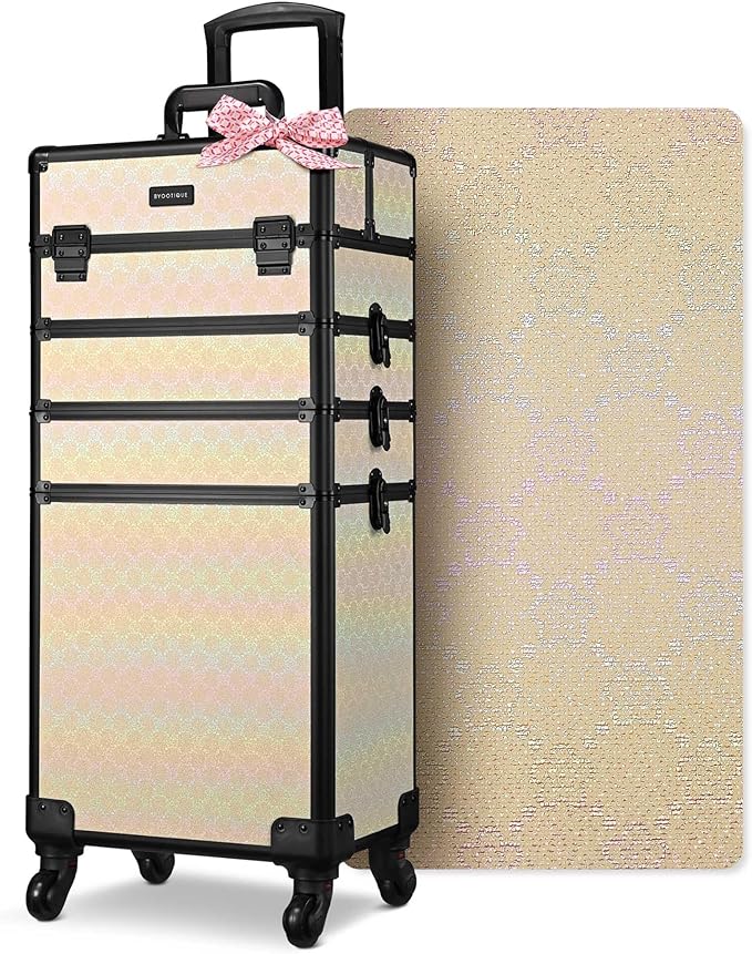 BYOOTIQUE Rolling Cosmetic Case Nail Tech Storage Cart on Wheels Hairdressing Brush Bags for Makeup Artist Salon Beautician Barbershop Hairstylist,Grace ForgetMeNot