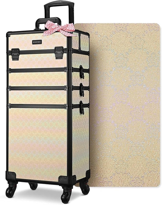 BYOOTIQUE Rolling Cosmetic Case Nail Tech Storage Cart on Wheels Hairdressing Brush Bags for Makeup Artist Salon Beautician Barbershop Hairstylist,Grace ForgetMeNot