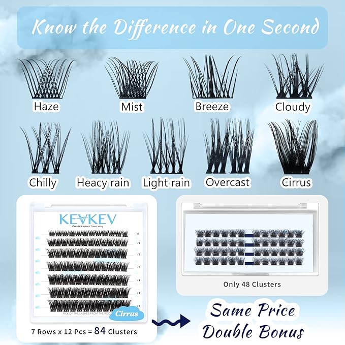 Lash Clusters 84 Pcs Cluster Lashes Eyelash Clusters DIY Cluster Eyelash Extensions Individual Lashes that Look Like Eyelash Extensions Natural Look Thin Band & Soft (Cirrus,D-12)