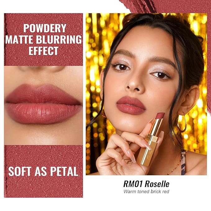 Oulac Red Matte Lipsticks for Women, Silky Velvet Matte Lipstick, Soft Smooth Texture, High Impact Lip Color, Not Dry Lightweight Formula Infused with Vitamin E, Vegan&Cruelty Free RM01