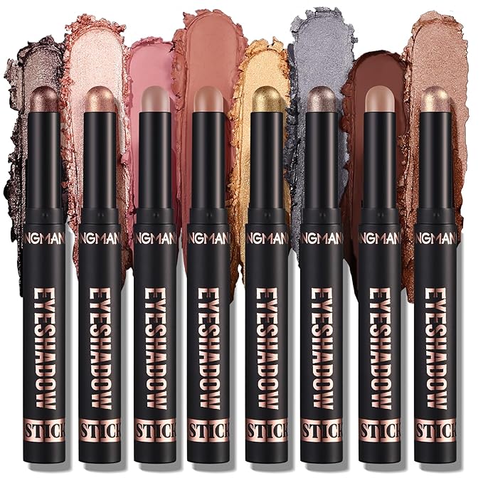 BestLand 8 Pcs Cream Eyeshadow Stick, Highlighter Makeup Stick Set Long-Lasting Waterproof, Crease-proof, Blendable Eye Shadow Applicator Sticks Eyeliner Pen Eye Makeup (Color Set B)