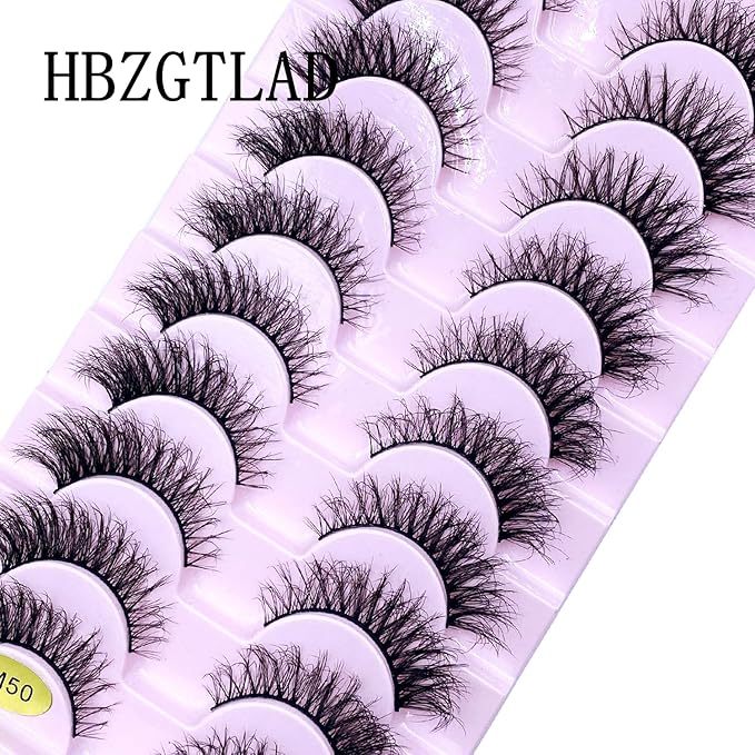 HBZGTLAD New 10 Pairs 3D Mink Lashes False Eyelashes Handmade Wispy Fluffy Long Lashes Natural Eye Makeup Tools Eye Lashes(M50)