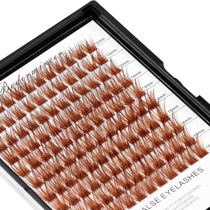 Bodermincer Lash Clusters D Curl Black/Brown/Colored Lashes 10-12-14/12-14-16/16-18-20mm Mixed Lash Clusters Kit For Beginner (M01-Light Brown-12-14-16mm MIX)