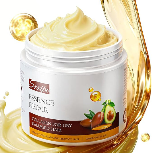 Collagen Hair Mask for Deep Conditioning, Keratin Hair Treatment with 4 Hydrolyzed Proteins, Moroccan & Avocado Oils Conditioner for Nourish, Calendula Gentian Extracts Care Dry & Damaged Hair 16.9 OZ
