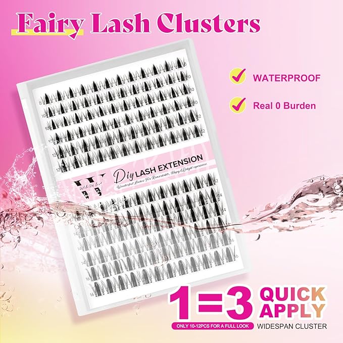 Fairy Lash Clusters 144pcs DIY Wispy Manga Style Natural Look Manga Eyelash Clusters D Curly Cluster Eyelash Extensions Individual Anime Lash Extension with Invisible Thin Band(8-16mm-Mixed)
