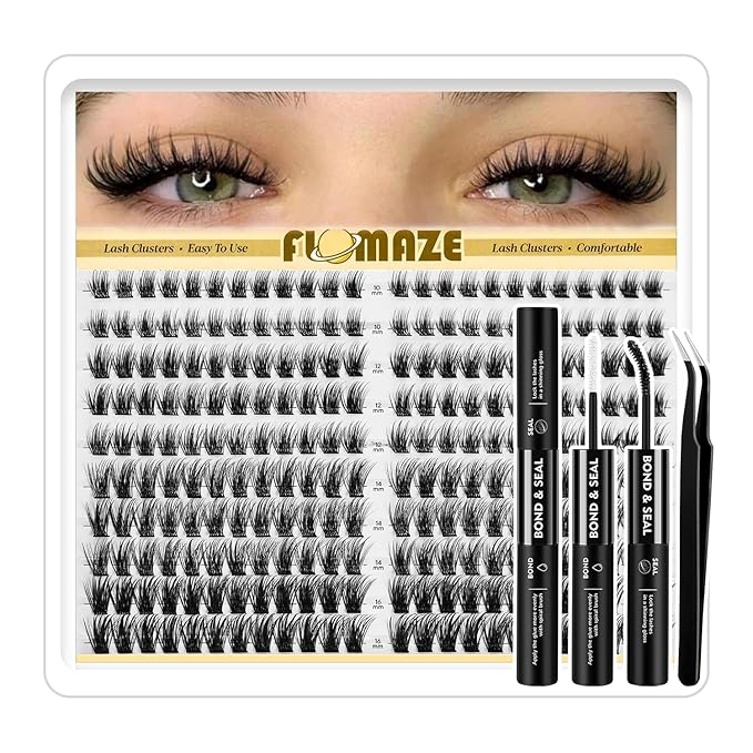 Lash Clusters, 240 pcs Lash Clusters Kit, – DIY Individual Eyelashes, Lightweight Reusable C Curl False Lashes 10-16mm with Tweezers & Dual-Ended Bond & Seal for Home Salon