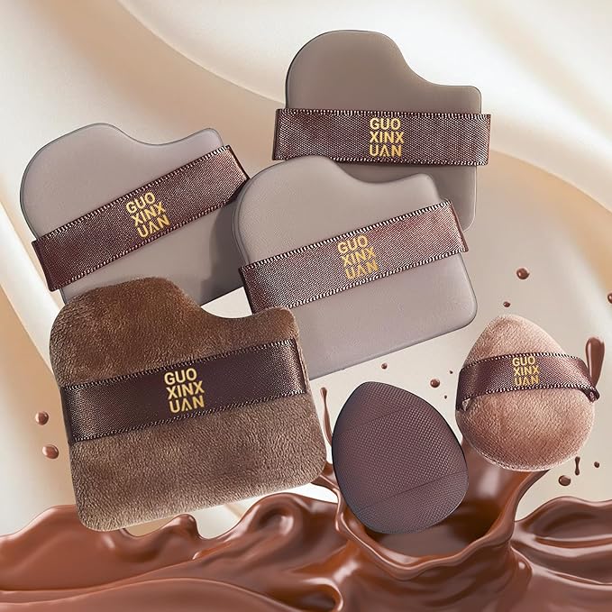 12 PCS Quick Makeup Foundation Puff Set,Foundation Sponge Puff,Cushion Puff,Mini Powder Puff Collection(2 Box of 6 PCs) Guoxiaoniu Chocolate Color Quick Makeup Foundation Puff Set