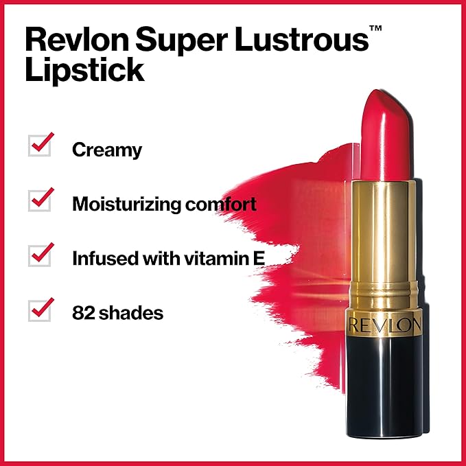 Revlon Super Lustrous Lipstick, Creamy Formula For Soft, Fuller-Looking Lips, Moisturized Feel, 730 Revlon Red, 0.15 oz