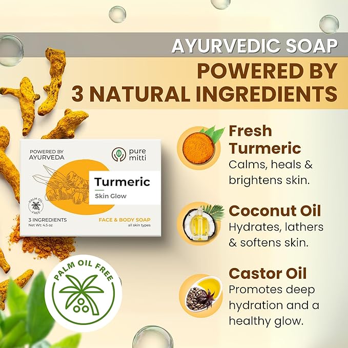 Turmeric Face, Body Bar Soap 4.5 oz | Herbal Cleansing Bar with Coconut Oil, Castor Oil | Gentle Bath Soaps for Face Wash, Body Wash | Turmeric Soap for Daily Use, All Skin Types