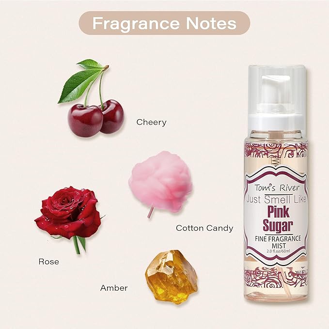 Tom's River Fine Fragrance Body & Hair Mist | Pink Sugar Scented (Pack of 3) | For Daily Use | Travel-Friendly | 2 fl oz/ 60ml per Bottle